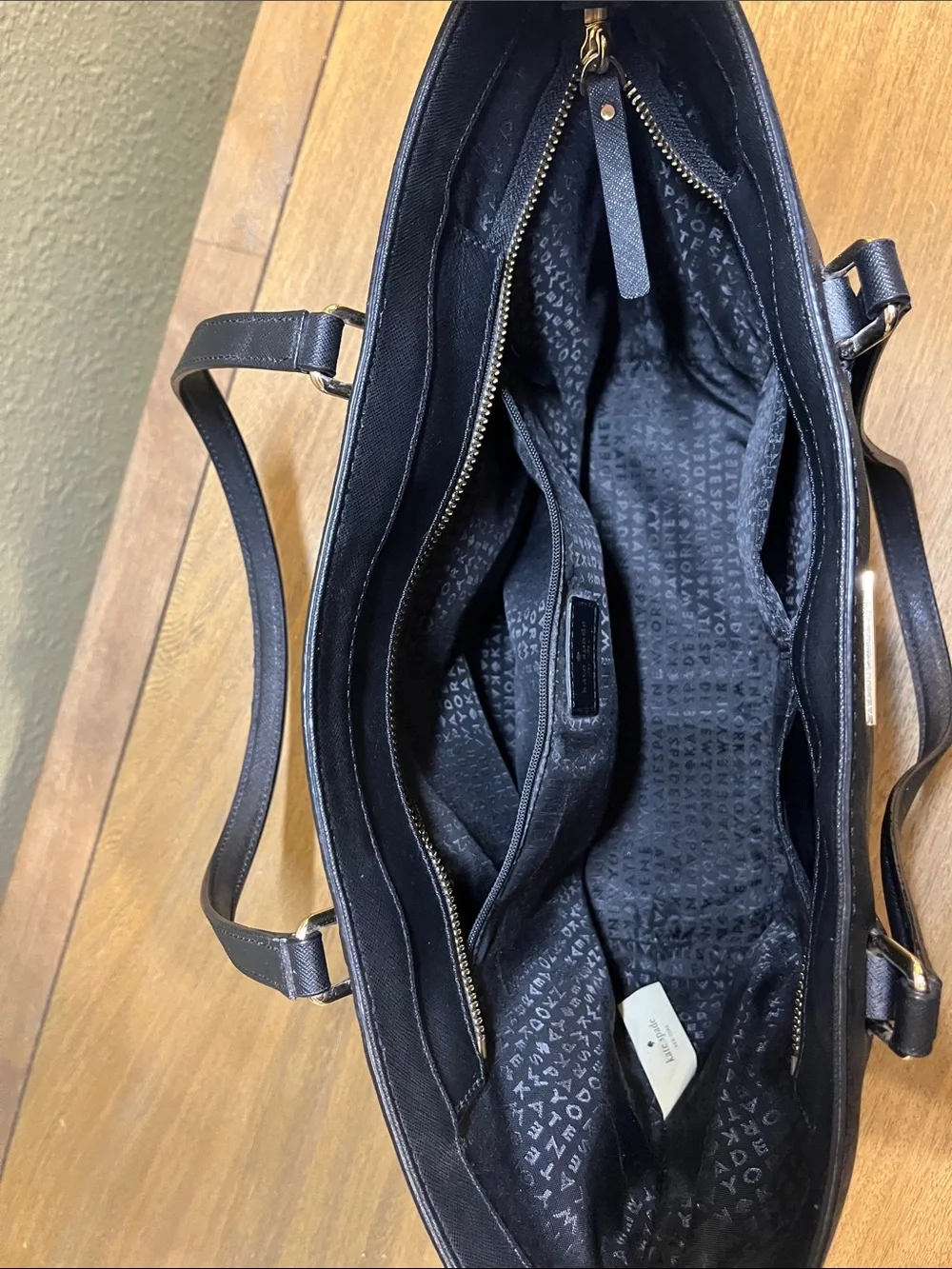 Kate Spade Black Leather Tote with Gold Hardware